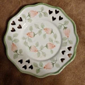 Andrea by Sadek floral cut out heart pattern saucer home decor 5.5"